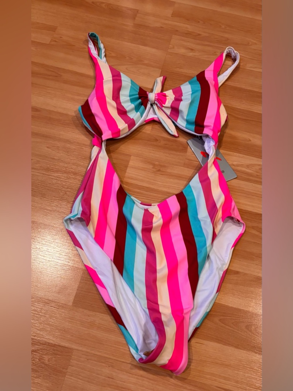 Yira Striped Cutout One-Piece Swimsuit in Pink, Turquoise & Coral